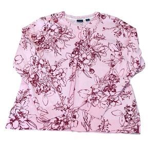 Basic edition size XL pink with red flowers button front cardigan GUC